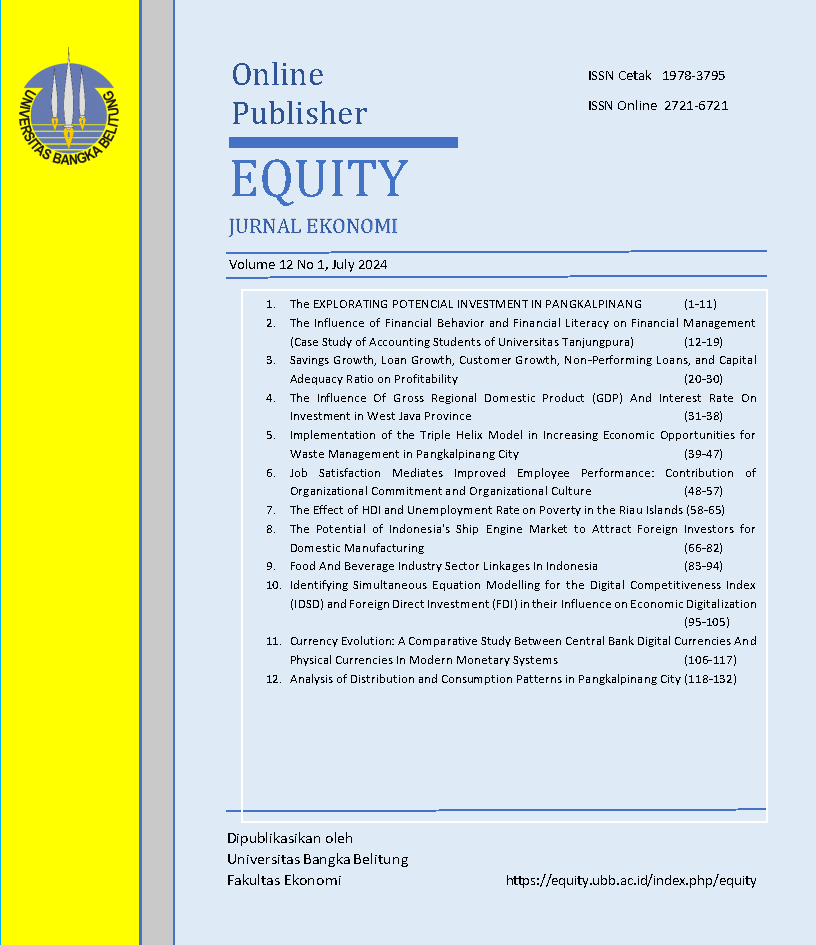 					View Vol. 12 No. 1 (2024): Equity : Jurnal Ekonomi
				